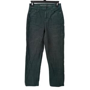 NWOT American Eagle HighRise Corduroy Rib Velvet Dark Green Mom Straight Jeans-0
